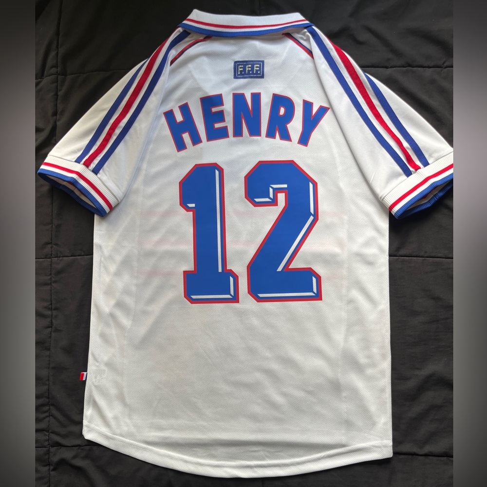 Henry #12 France Retro 1998 Away World Cup Soccer Jersey White Thierry